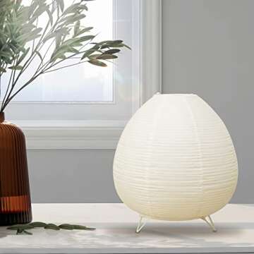 XENOID White Rice Paper Lamp - Paper Lantern Lamp Handmade Paper Table Lamp Bedside Table Lamp Modern Desk Lamp for Nightstand, Dresser, Living Room, Kids Room, Dorm, Office Soft Light