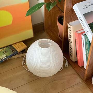 XENOID White Rice Paper Lamp - Paper Lantern Lamp Handmade Paper Table Lamp Bedside Table Lamp Modern Desk Lamp for Nightstand, Dresser, Living Room, Kids Room, Dorm, Office Soft Light