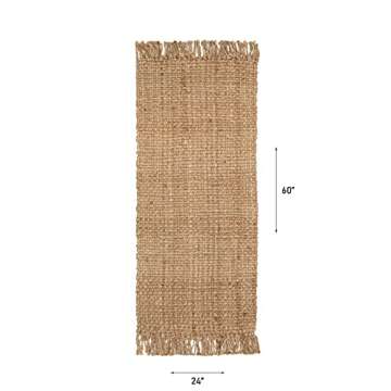 Hausattire Hand Woven Jute Runner Area Rug 2'x5' - Natural,Reversible Farmhouse Boho Rustic Area Run...