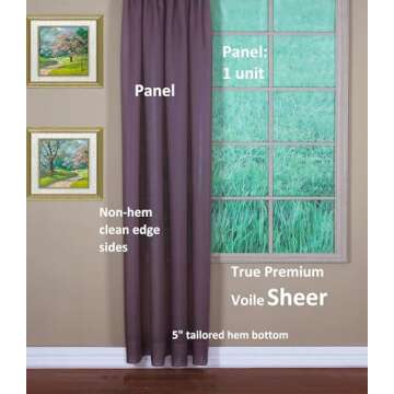 Today's Curtain Emelia Original Voile Panel 90", Amethyst, 60" W x 90" L
