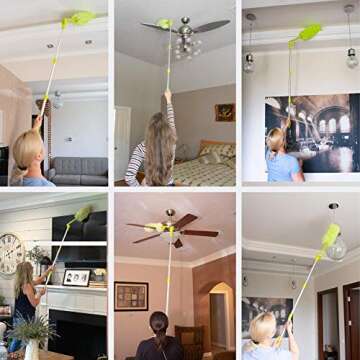 Pure Care Microfiber Feather Duster with Extension Pole, Lightweight, Washable, Extendable Dusters for Cleaning Ceiling Fan, Blinds, Cobwebs, Baseboards
