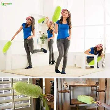 Pure Care Microfiber Feather Duster with Extension Pole, Lightweight, Washable, Extendable Dusters for Cleaning Ceiling Fan, Blinds, Cobwebs, Baseboards