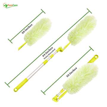 Pure Care Microfiber Feather Duster with Extension Pole, Lightweight, Washable, Extendable Dusters for Cleaning Ceiling Fan, Blinds, Cobwebs, Baseboards
