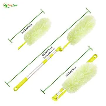 Pure Care Microfiber Feather Duster with Extension Pole, Lightweight, Washable, Extendable Dusters for Cleaning Ceiling Fan, Blinds, Cobwebs, Baseboards