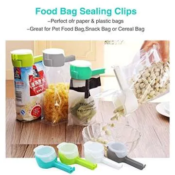 4pcs Food Bag Clips with Pour Spouts, Great Clips Bags for Kitchen, Suitable for Small Particle Food, Liquid,Flour and Baby Food Storage Organizer