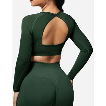 YEOREO Women Workout Long Sleeve Crop Top Seamless Workout Gym Shirts Open Back Tee Yoga Tops Evergreen