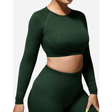 YEOREO Women Workout Long Sleeve Crop Top Seamless Workout Gym Shirts Open Back Tee Yoga Tops Evergreen
