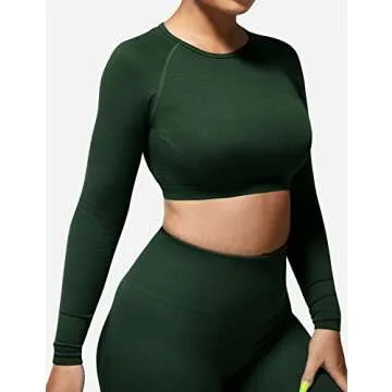 YEOREO Women Workout Long Sleeve Crop Top Seamless Workout Gym Shirts Open Back Tee Yoga Tops Evergreen