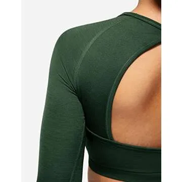 YEOREO Women Workout Long Sleeve Crop Top Seamless Workout Gym Shirts Open Back Tee Yoga Tops Evergreen