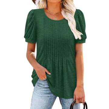 BETTE BOUTIK crewneck puff sleeve tops for women puff sleeve shirt womens tunic tops to wear with le...