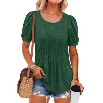 BETTE BOUTIK crewneck puff sleeve tops for women puff sleeve shirt womens tunic tops to wear with leggings Green Medium