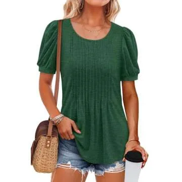 BETTE BOUTIK crewneck puff sleeve tops for women puff sleeve shirt womens tunic tops to wear with leggings Green Medium