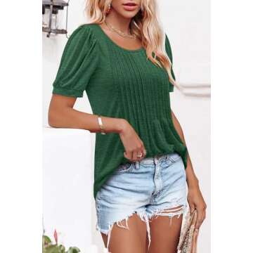 BETTE BOUTIK crewneck puff sleeve tops for women puff sleeve shirt womens tunic tops to wear with leggings Green Medium