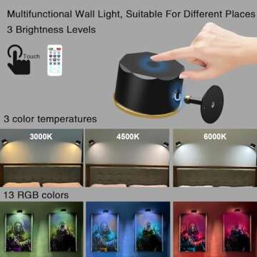 Speclux LED Wall Mounted Reading Lights, Wall Sconce 4 Color Modes & 3 Brightness, 2 Pack Wall Light...