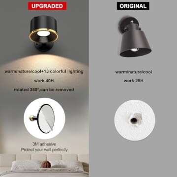 Speclux LED Wall Mounted Reading Lights, Wall Sconce 4 Color Modes & 3 Brightness, 2 Pack Wall Lights Rechargeable Battery Operated 360°Rotate Cordless Multifunctional Magnetic Wall Lamp with Remote
