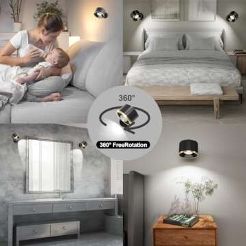 Speclux LED Wall Mounted Reading Lights, Wall Sconce 4 Color Modes & 3 Brightness, 2 Pack Wall Lights Rechargeable Battery Operated 360°Rotate Cordless Multifunctional Magnetic Wall Lamp with Remote