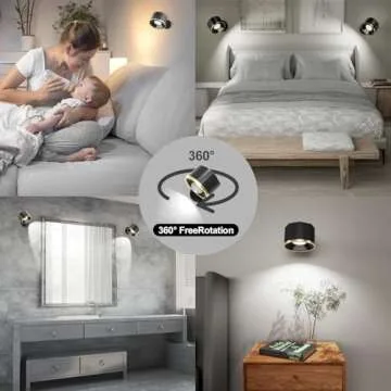 Speclux LED Wall Mounted Reading Lights, Wall Sconce 4 Color Modes & 3 Brightness, 2 Pack Wall Lights Rechargeable Battery Operated 360°Rotate Cordless Multifunctional Magnetic Wall Lamp with Remote