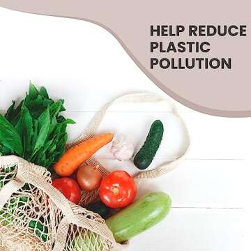 EKOLOJEE Reusable Produce Net Bags Grocery Washable, Mesh Bags For Vegetables, 4 Pack! Gots-Certified Organic Cotton String Mesh Net Market Bag | Mesh Produce Bag Off-white Color Regular Handles