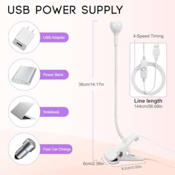 AORAEM LED Nail Lamps 3W Flexible Gooseneck Lamp Quicky Dry Nail Manicure Dryer Gel Polish Curing Light Plug Play Portable Flash Cure Light for Gel Nails Home DIY Professional Nail Tools White