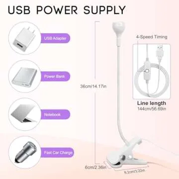 AORAEM LED Nail Lamps 3W Flexible Gooseneck Lamp Quicky Dry Nail Manicure Dryer Gel Polish Curing Light Plug Play Portable Flash Cure Light for Gel Nails Home DIY Professional Nail Tools White