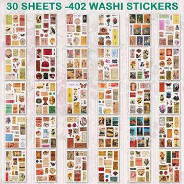 Vintage Washi Stickers for Journaling - Ephemera Sticker Book for Journaling with 402 Vintage Sticke...