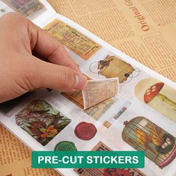 Vintage Washi Stickers for Journaling - Ephemera Sticker Book for Journaling with 402 Vintage Stickers & 20 Scrapbook Papers. Junk Journal Supplies, Scrapbooking Supplies for DIY Paper Crafts