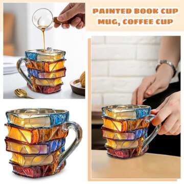 ARUTOOY Painted Book Mug - Unique Coffee Mugs for Book Lovers