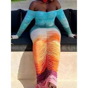 Elegant Off The Shoulder Ruched Maxi Dress for Women