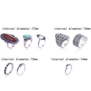 Vintage Rings,Leewos Women Boho Crystal Flower Knuckle Tibetan Turkish Rings Jewelry Gift Set 8PCS (Black)