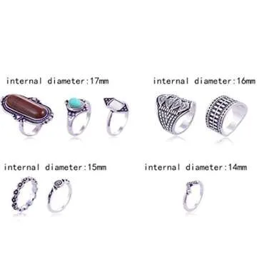 Vintage Rings,Leewos Women Boho Crystal Flower Knuckle Tibetan Turkish Rings Jewelry Gift Set 8PCS (Black)