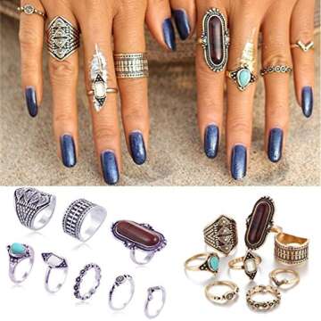 Vintage Rings,Leewos Women Boho Crystal Flower Knuckle Tibetan Turkish Rings Jewelry Gift Set 8PCS (Black)