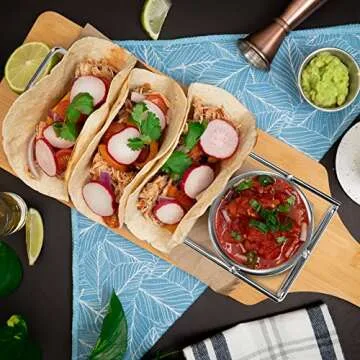 Taco Holders with Salad Cup set of 3,Stainless Steel Taco Shell Holder Stand,Taco Tray Plates for Taco Bar Gifts Accessories,Holds 4 Tacos Each,Oven Safe for Baking, Dishwa sher and Grill Safe