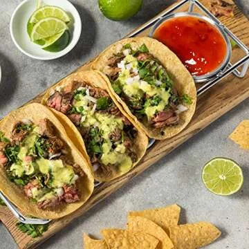 Taco Holders with Salad Cup set of 3,Stainless Steel Taco Shell Holder Stand,Taco Tray Plates for Taco Bar Gifts Accessories,Holds 4 Tacos Each,Oven Safe for Baking, Dishwa sher and Grill Safe