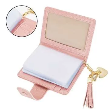 ZOOEASS Women's Mini Credit Card Case Wallet with ID Window and Card Holder purse 9 Colors(Pink)