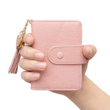 ZOOEASS Women's Mini Credit Card Case Wallet with ID Window and Card Holder purse 9 Colors(Pink)