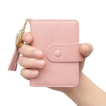 ZOOEASS Women's Mini Credit Card Case Wallet with ID Window and Card Holder purse 9 Colors(Pink)