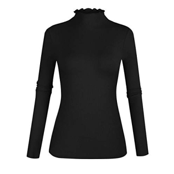 POPZONE Women's Mockneck Ribbed Tee in Black