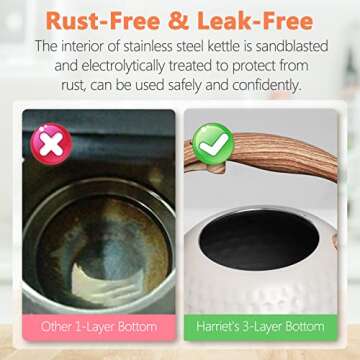 Tea Kettle - Harriet 3 Liter Tea Pot for Stove Top Whistling Kettle with 3-Layers Durable Bases - Food Grade Stainless Steel Kettles with Hot-Resistant Handle Gas Electric Applicable - Beige White