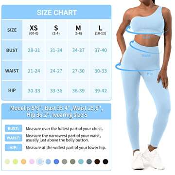 Sportneer Workout Sets for Women 2 Piece, Ribbed Seamless Cute One Shoulder Sports Bra and High Waisted Leggings Matching Gym Yoga Set Outfits Work Out Set Sky Blue L