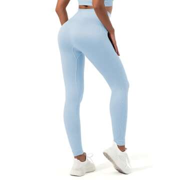 Sportneer Workout Sets for Women 2 Piece, Ribbed Seamless Cute One Shoulder Sports Bra and High Waisted Leggings Matching Gym Yoga Set Outfits Work Out Set Sky Blue L