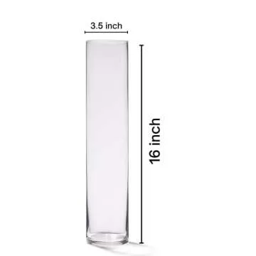 4E's Novelty 16 Inch Tall Cylinder Glass Vase, 3.5" Wide - Clear Glass Vase for Centerpiece, Floor Vase, Flowers, Candle Holder, Wedding Table Decor