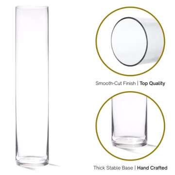 4E's Novelty 16 Inch Tall Cylinder Glass Vase, 3.5" Wide - Clear Glass Vase for Centerpiece, Floor Vase, Flowers, Candle Holder, Wedding Table Decor