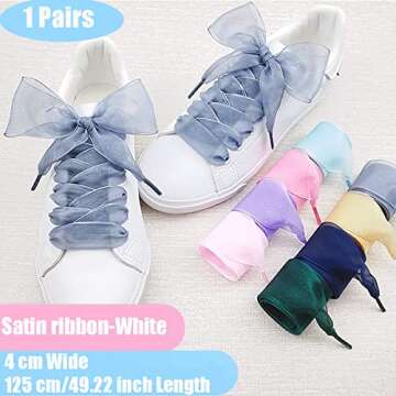 YFLY Shoe Laces, Soft Casual Flat Satin Ribbon Shoelaces Sneaker Shoestrings for Women Girls