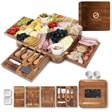 Advance Steps Charcuterie Cheese Board- Large Acacia Wood Food Knife Set House Platter Accessories w...