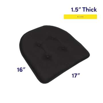 Sweet Home Collection Memory Foam Chair Cushion Pads - Non-Slip U-Shaped, 6 Count, Black
