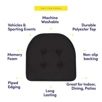 Comfortable Memory Foam Chair Cushions - Non-Slip Black - 6 Pack