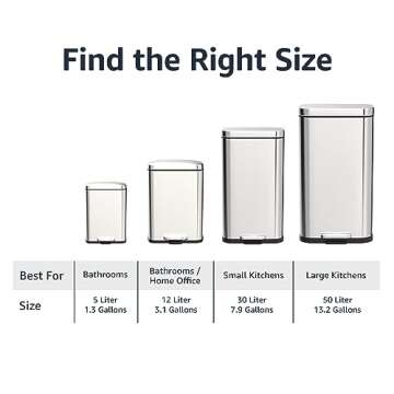 Amazon Basics Smudge Resistant Small Rectangular Trash Can With Soft-Close Foot Pedal, for Bathroom/ Living room, Brushed Stainless Steel,12 Liter/3.1 Gal, Satin Nickel Finish,11.3"L x 9.9"W x 15.1"H