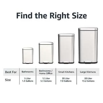 Amazon Basics Smudge Resistant Small Rectangular Trash Can With Soft-Close Foot Pedal, for Bathroom/ Living room, Brushed Stainless Steel,12 Liter/3.1 Gal, Satin Nickel Finish,11.3"L x 9.9"W x 15.1"H