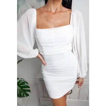 Elegant Mesh Long Sleeve Mini Bodycon Dress for Women