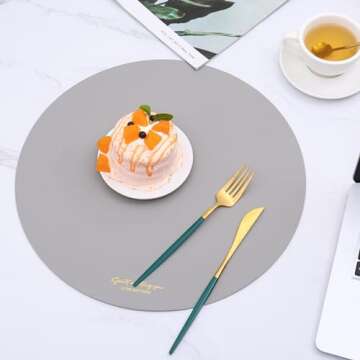 LQICAI Round Placemats Set of 6 Table Place Mats of 4 Washable Heat Resistant PVC Dining Mat for Spring Beige 4pcs